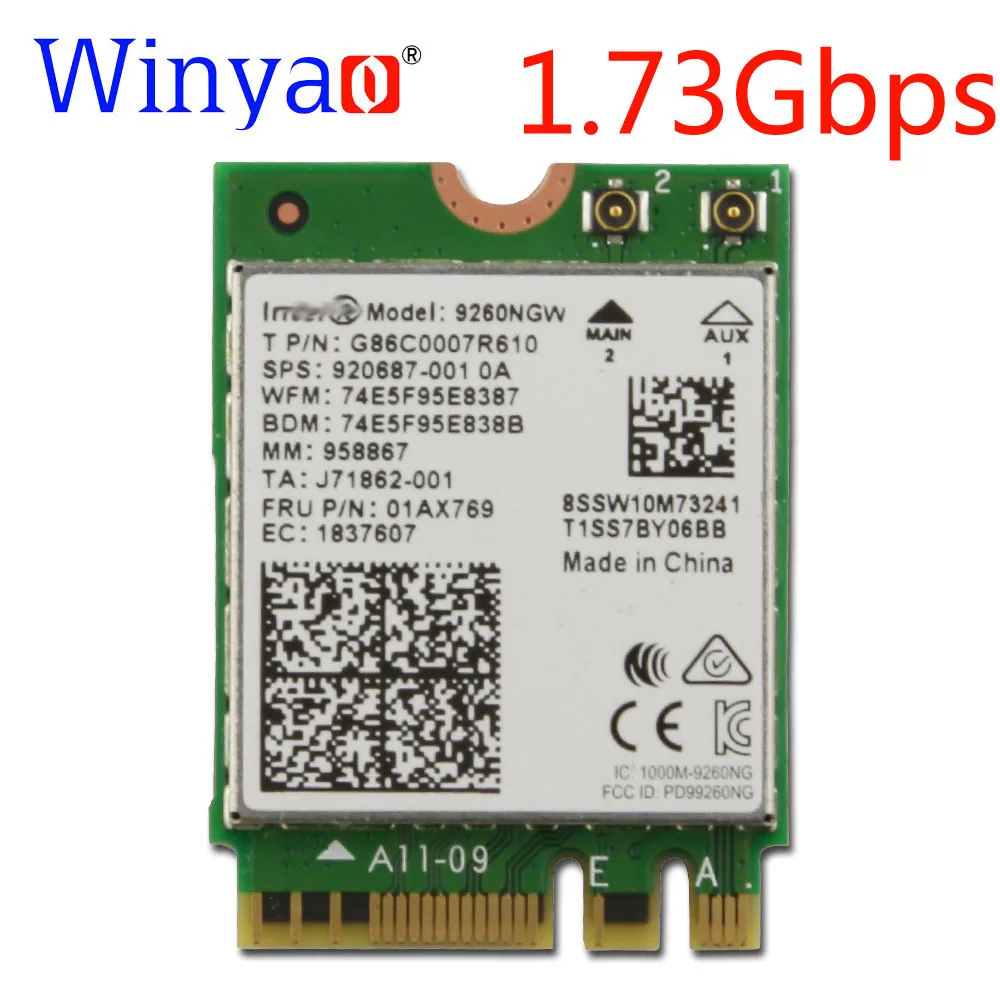 Winyao Беспроводная AC 9260NGW Двухдиапазонная 1 73 Гбит/с Wifi карта для NGFF 2 4 г/5 ГГц 802.11ac