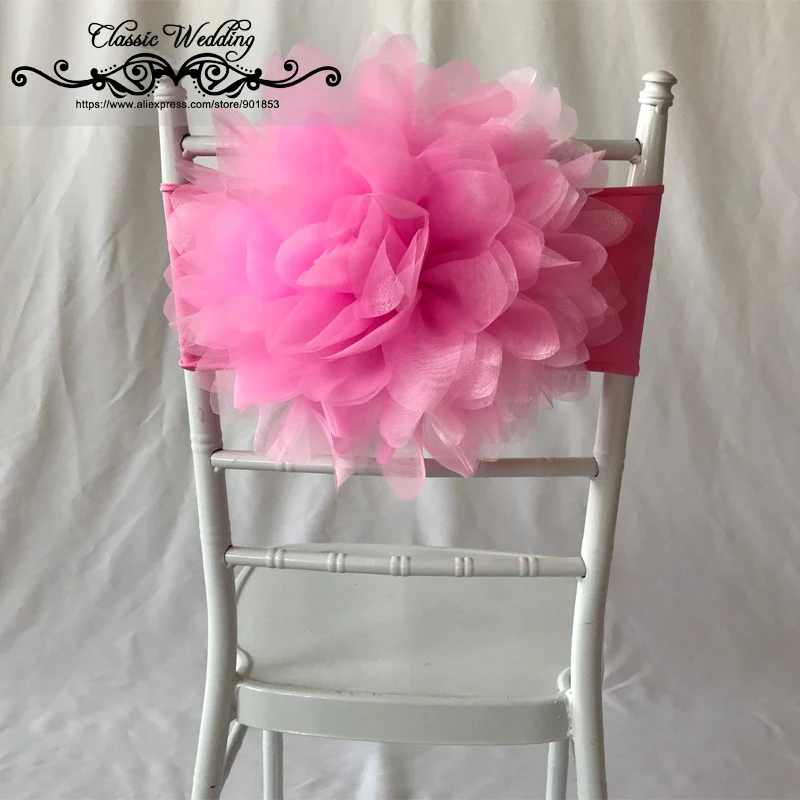 Pink Flower Chair Sash Spandex Flower Chair Band Small Moq For