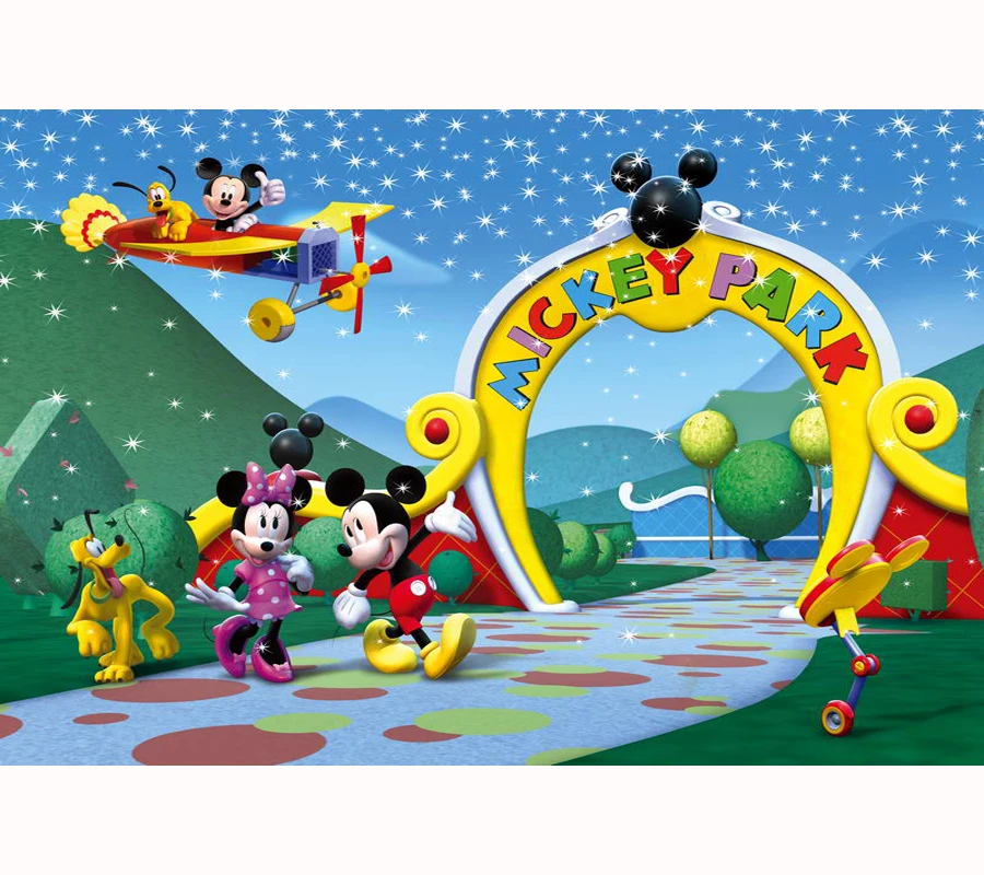 

Photography Backdrop Mickey Park Arch Gate Green Hills tree photo background children party Custom Photo Studio Background Props