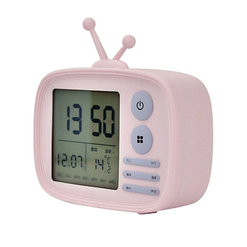 

Creative Cute Digital LED TV Set Alarm Clock With Snooze Wake Up USB Rechargeable Battery Clock decoration dropshipping 314W