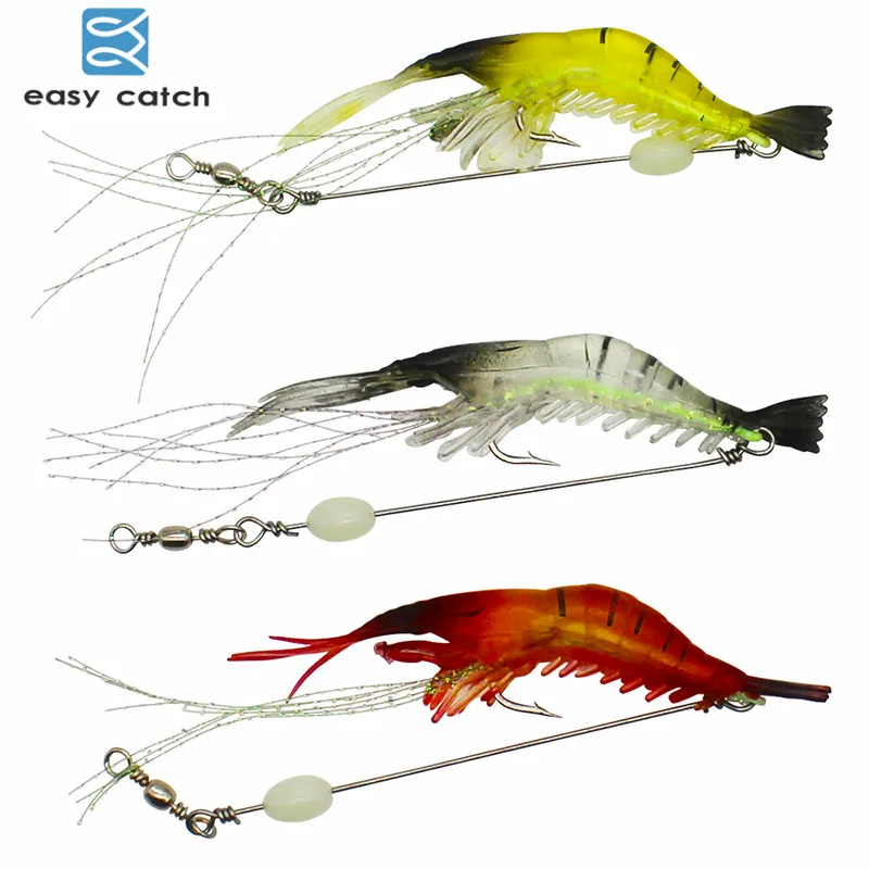 

Easy Catch 3pcs Soft Luminous Shrimp Fishing Lures Clear Mixed Color Flasher Shrimp Artificial Bait With Luminous Bead