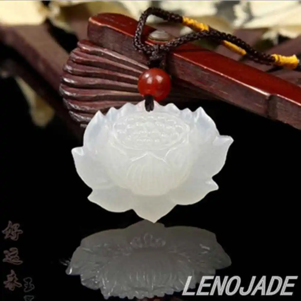 

Hot selling free shipping******FINE FASHION 100% NATURAL CHINESE WHITE JADE LOTUS FLOWER PENDANT NECKLACE
