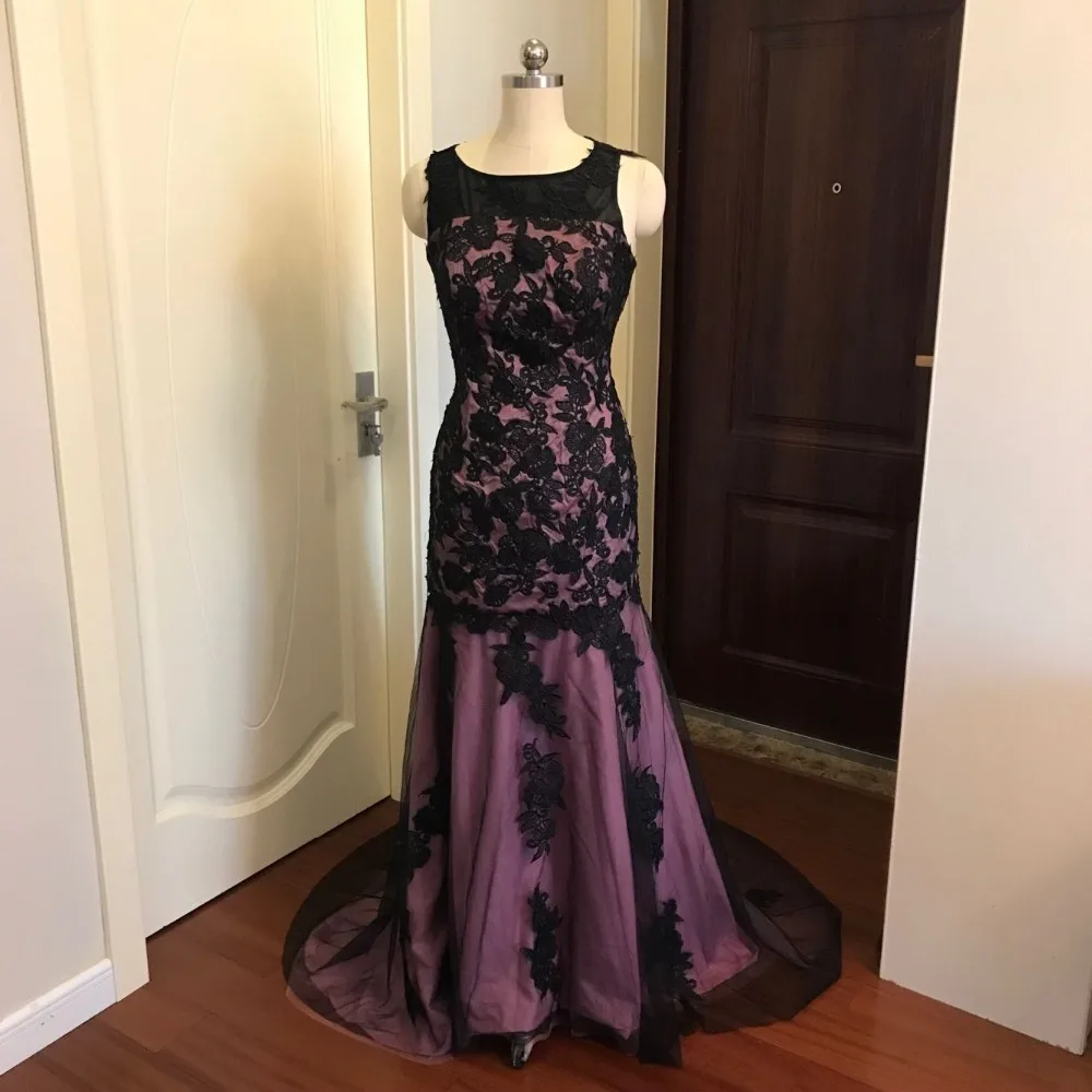 Вечерние платья в стиле русалки, черные и фиолетовые вечерние платья в пол с длинным шлейфом, кружевные вечерние платья с аппликацией, настоящая фотография