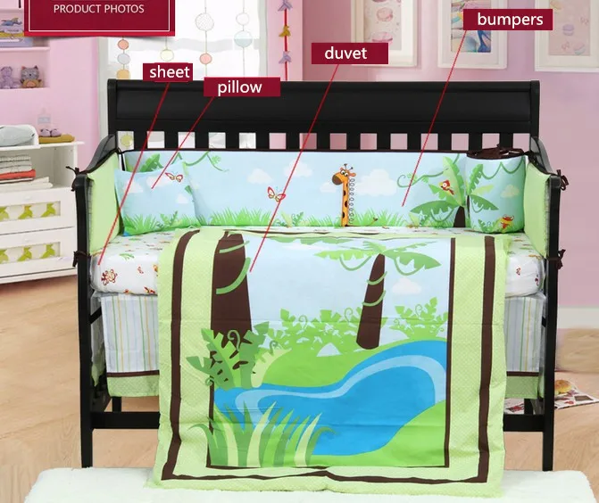 

7PCS embroidery baby Bumper bed crib bedding set bed linen ,include(bumper+duvet+sheet+pillow)