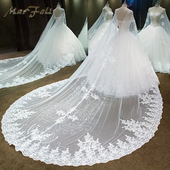 

New Fashion Elegant Crystal Beading Wedding Dresses Princess Ball Gown Cathedral/Royal Train White ivory Wedding dress WD0204