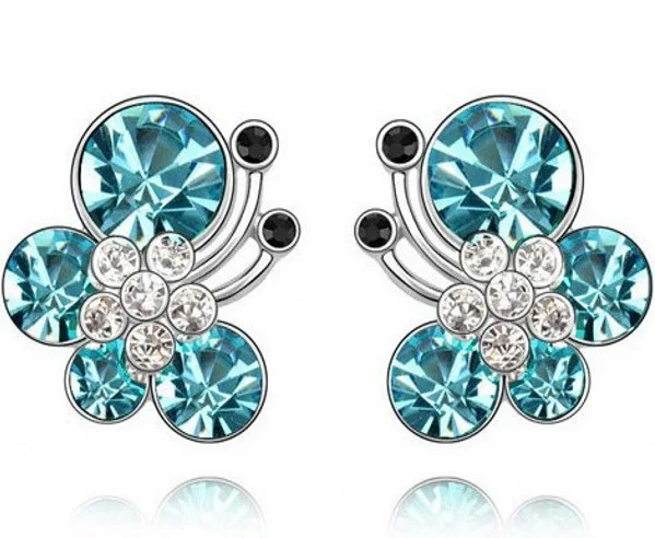 

Gorgeous Guarantee 100% Pure 925 Sterling Silver With Blue Crystal Woman's Earrings Wholesale Fashion Jewelry Earrings