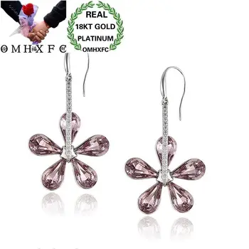 

OMHXFC Wholesale European Fashion Woman Girl Party Birthday Wedding Gift Flower AAA Zircon 18KT White Gold Drop Earrings EH187