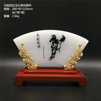 

GOOD gift # 2020 office home Mascot Success Talisman Money Drawing Fortune Golden JADE fine horse FENG SHUI Sculpture statue