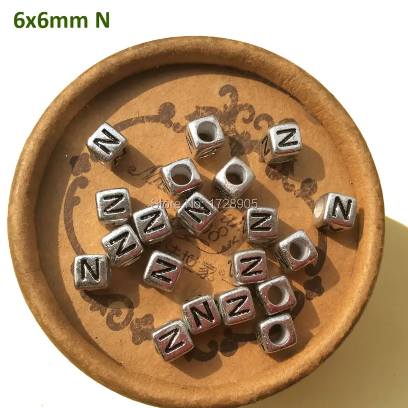 

Bulk Wholesale 6mm 2600pcs Silver Single Alphabet / Letter N Acrylic Cube Alphabet Letter Spacer Beads