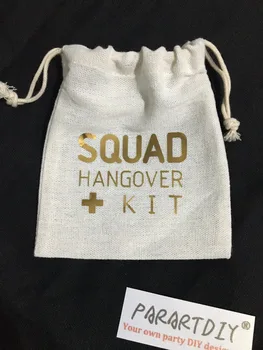 

custom gold Bride Squad Bachelorette Hangover bridal shower recovery Survival Kit wedding favor gift muslin bags Candy pouches