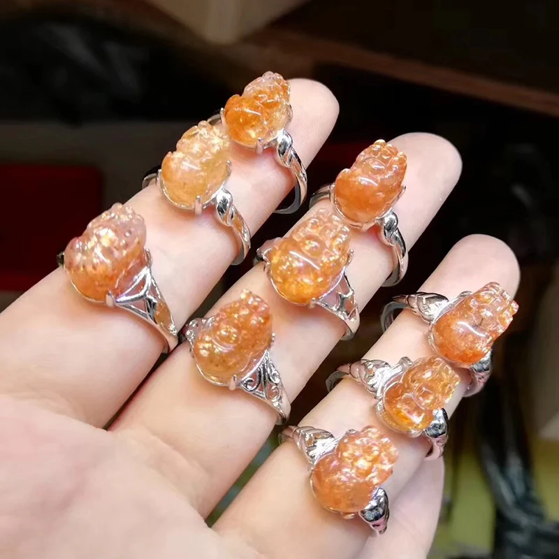 

SHANICE golden strawberry nature beeswax stone Multicolor Charm Lady Rings Jewelry Adjustable Open ring for Wedding Party