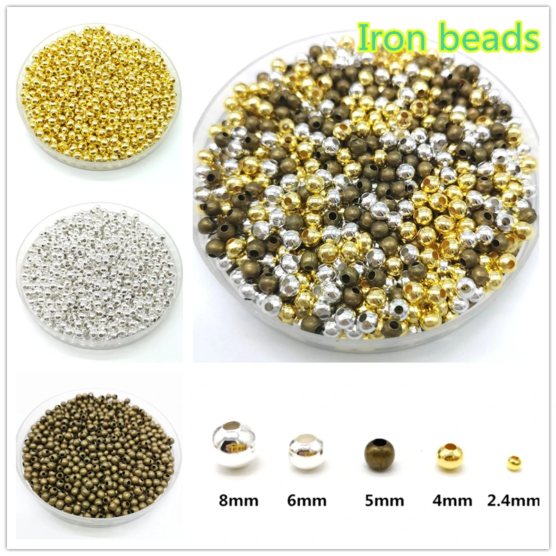 Five Sizes Gold/Silvery/Bronze Iron Metal Beads Jewelry Findings Diy Beads Smooth Ball Spacer