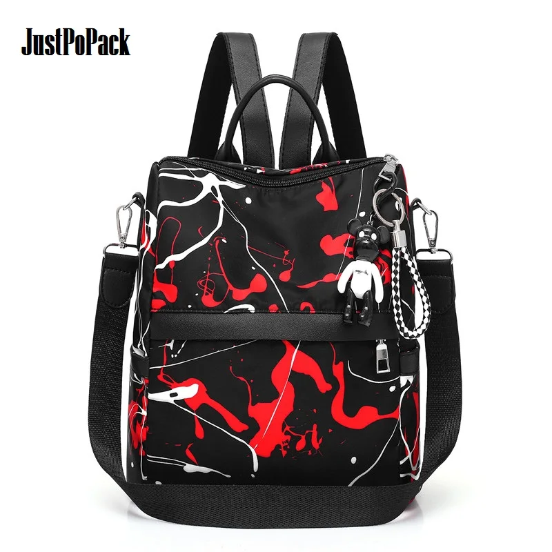 

Women's Hiphop Doodling Backpack with Bear Preppy style Waterproof Anti-theft Travel Knapsack Teens Shoulder Bag Crossbody Black