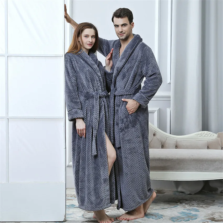 Men Women Long Bath Robe Bath Towel Bathrobe Coral Velvet Pajamas Body Spa Super Absorbent Home Decoration Solid Bath Gown Towel