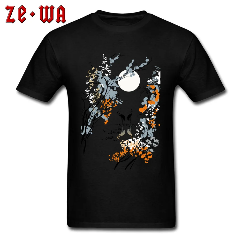 Graphic Men T-shirts Crewneck Short Sleeve 100% Cotton Fabric japan landscape painting tree Tops Tees Printed Top T-shirts japan landscape painting tree black