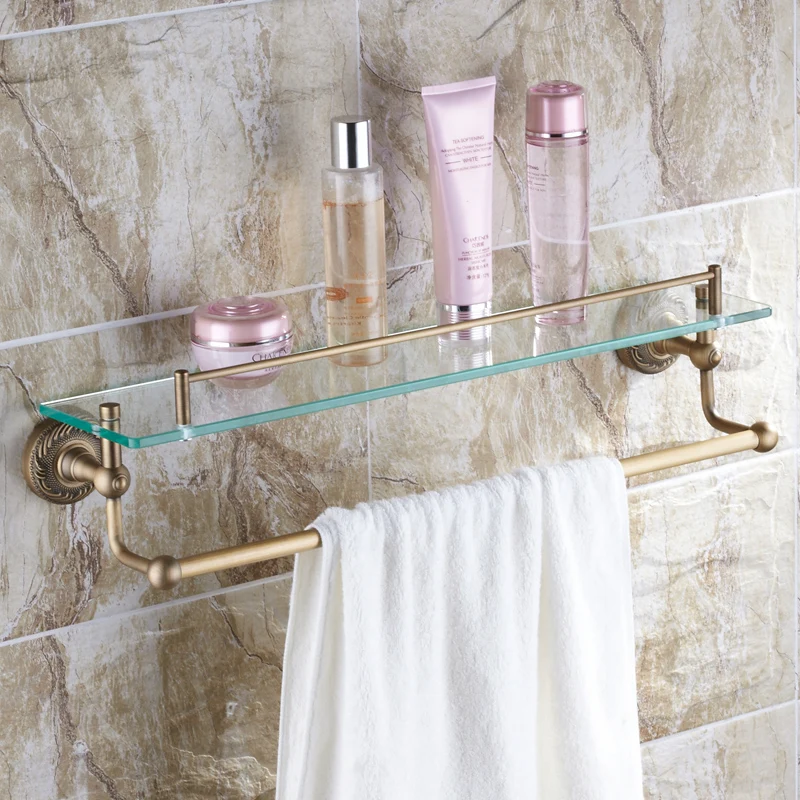 Classic Wall Mounted Autique Bronze Bathroom Shelf Single Tier Bath Holder Racks With Towel Rack free shipping single layer towel racks with hooks plastic towel holder wall powerful suction cup bathroom towel shelf
