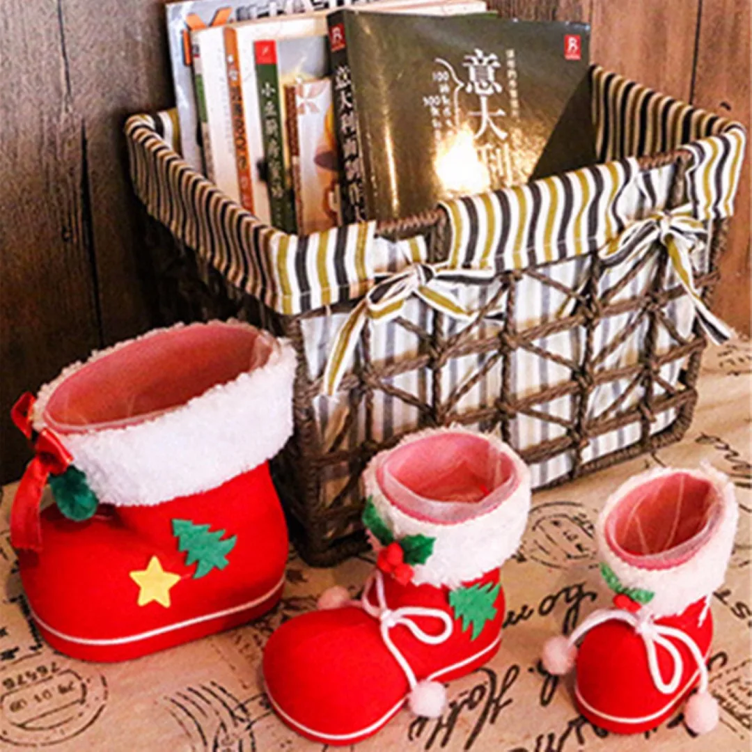 S/M/L Red Christmas Flocking Boots Socks Candy Box Christmas Tree Decoration Home Ornaments Laser Package Supplies