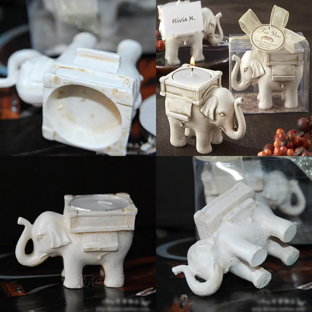 Elephant Tea Light Candle Holder Ivory Ceramic Bridal Wedding Home