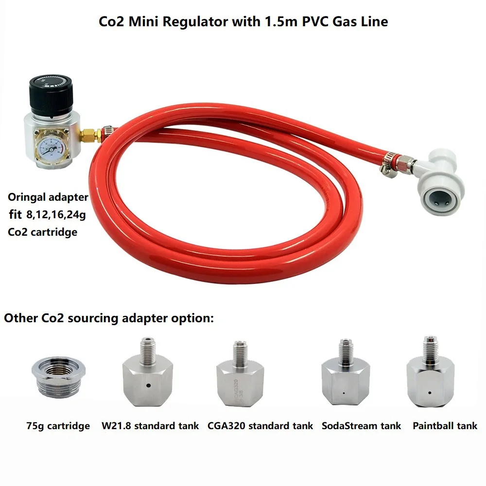 

HomeBrew Beer Keg Portable Mini CO2 Cartridge Regulator with PVC Gas Line and Ball Lock Disconnect 0~60 PSI
