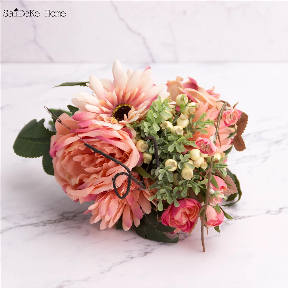 6 Heads Artificial Flowers Gerbera Daisy Bouquet Wedding Home Garden Decor