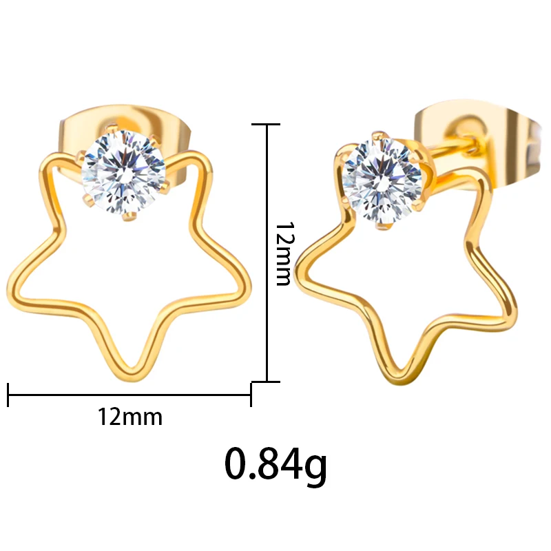 Korean Male Stainless Steel Stud Earring Fashion Luxury CZ Earrings Christmas Gold Rose Gold Silver Star Earings For Girls Gift  (5)