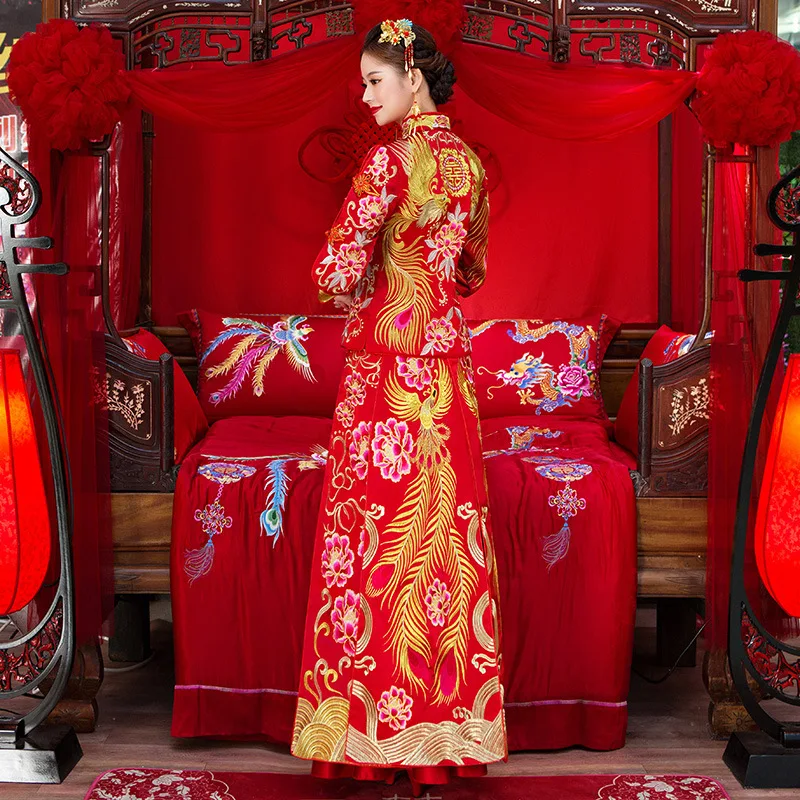 Китайское свадебное платье китайский стиль шоу одежда cheongsam элегантные тосты костюмы за рубежом Китайская традиционная Невеста Qipao