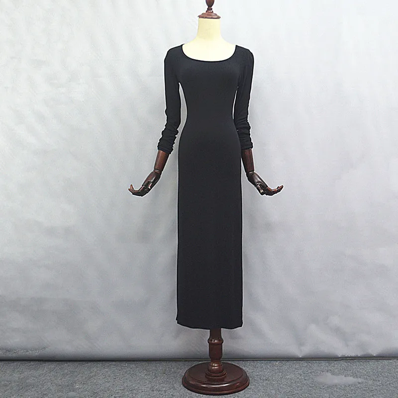 

Super soft cotton close-fitting 100% basic long-sleeve knitted one-piece dress candy color slim full dress