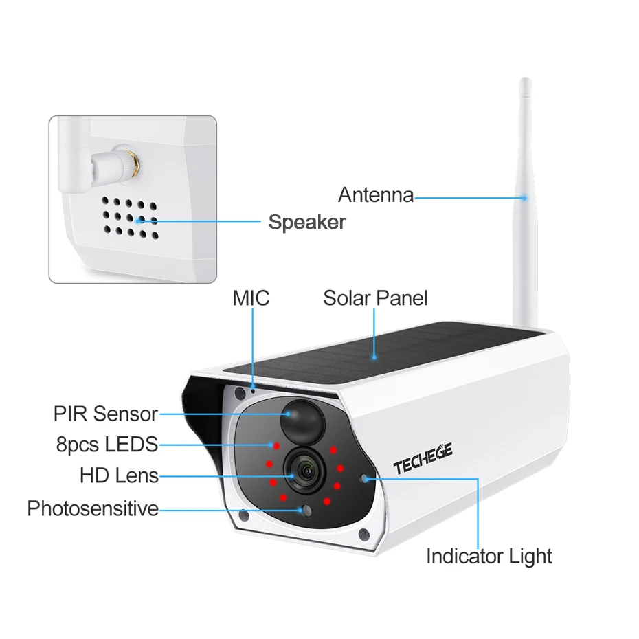 Techege Wi Fi камера на солнечной энергии Беспроводной 1080 P Intercom18650mAh Батарея