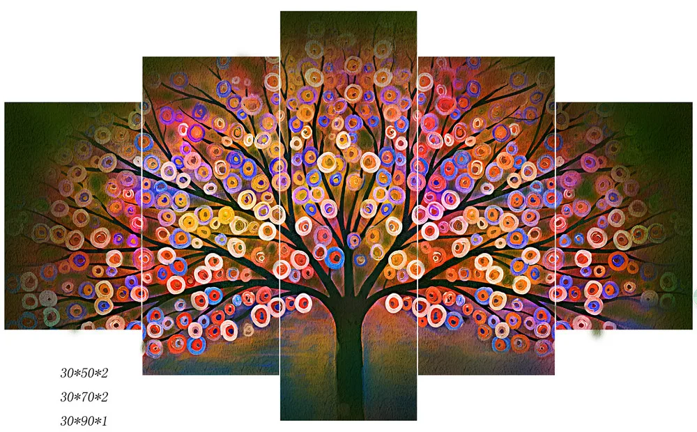 Uniqueprintcolorfulluckytreeoilpainting5piececanvasart