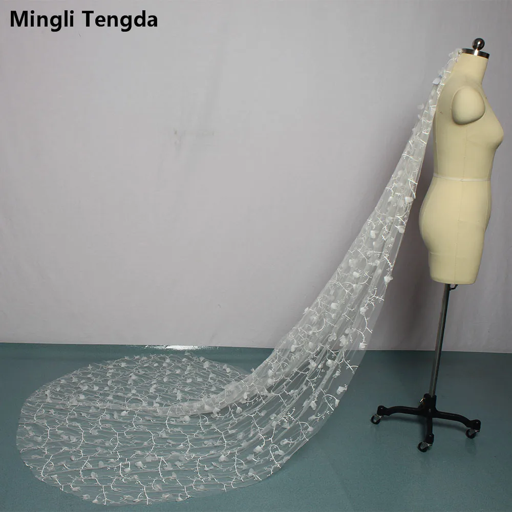 

3 M* 1.5 M Wedding Accessories Cathedral Veil with Comb Bridal Veil One Layer Cut Edge Wedding Veils Mingli Tengda Appliqued