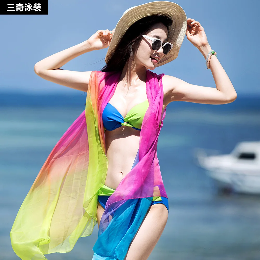 

shanqi bikini set Swimming Suit Woman sexy Linen Three-piece Steel Support Small Chest Gather Together Hot Spring Swimwear