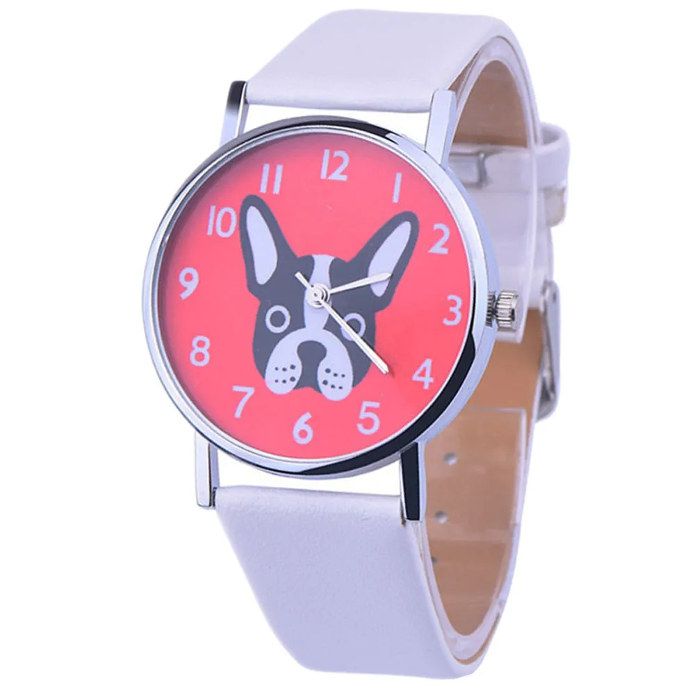 Модные женские повседневные наручные часы Женская милая собака мультяшная кварцевые часы унисекс спортивные часы PU Кожаный ремешок аналог часы# Zer