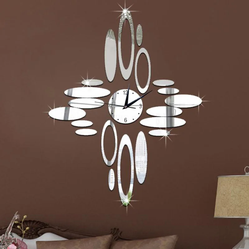 

New House Decorated DIY Wall Clocks Sticker Oval Circle Mirror Quartz Clocks For Home Supplies Diy Wall Decorations Living Room