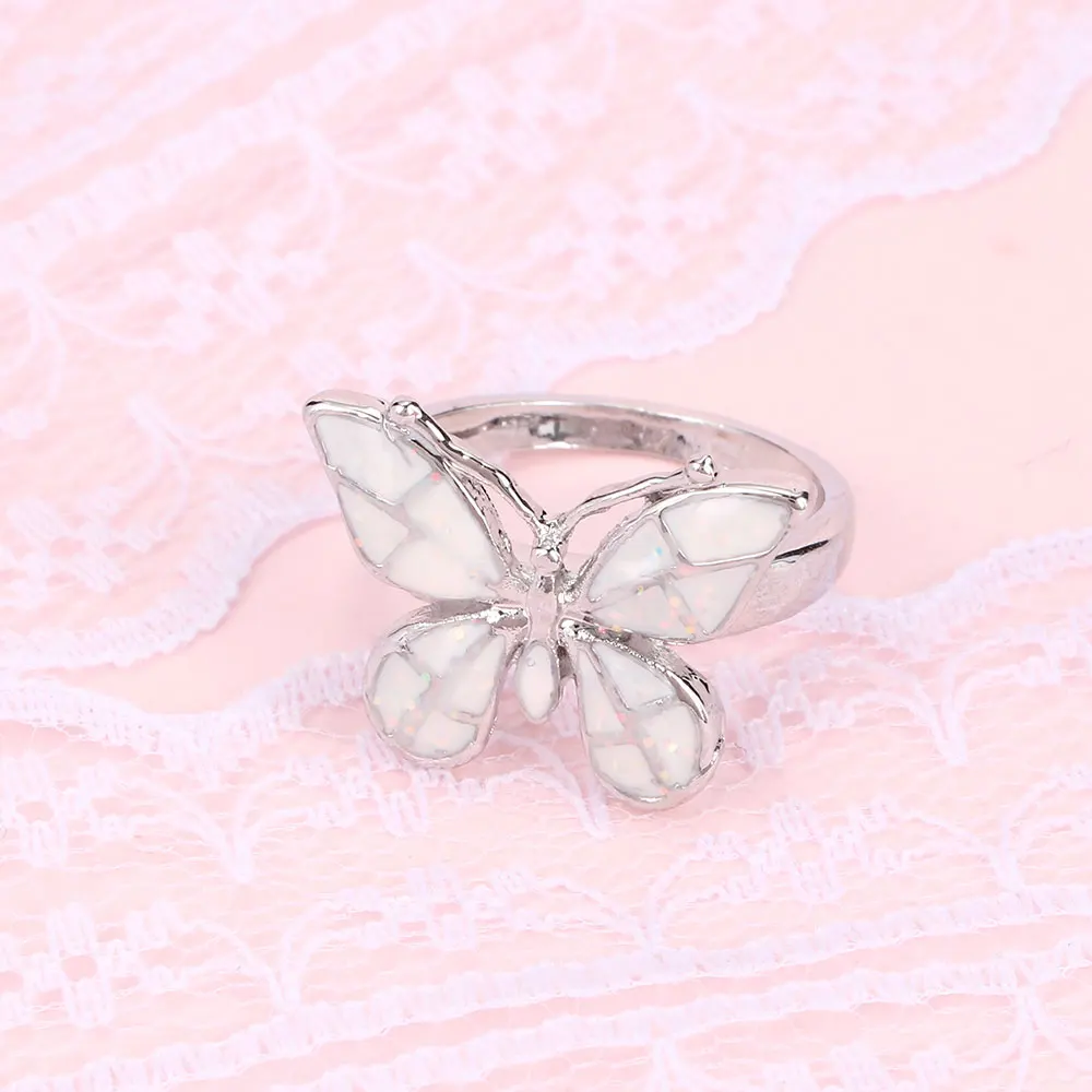 

Artificial Opal Butterfly Ring Bride Wedding Luxury Fashion Jewelry Lover Dress Charm Accessory Commemorative Gift