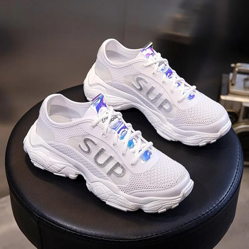 

New sports shoes women 2019 spring summer hot leather fashion soft comfortable breathable mesh casual shoes small white shoes