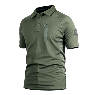 Уличные быстросохнущие мужские военные тактические футболки, дышащие армейские футболки, рубашки с отворотным воротником, Стрейчевые повседневные карго-рубашки - Цвет: army green