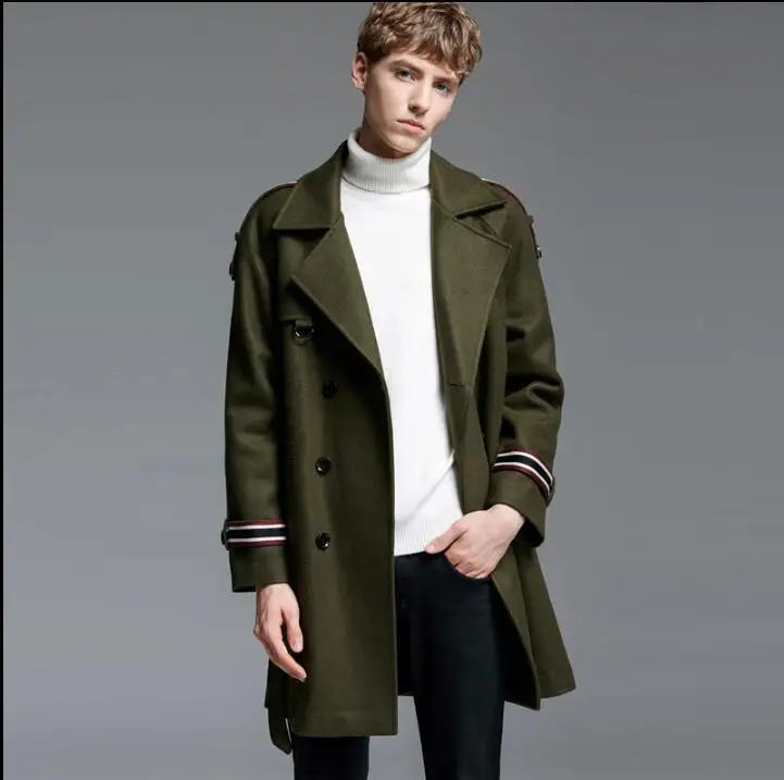 Green-casual-loose-woolen-coat-men-trench-coats-long-sleeves-overcoat ...