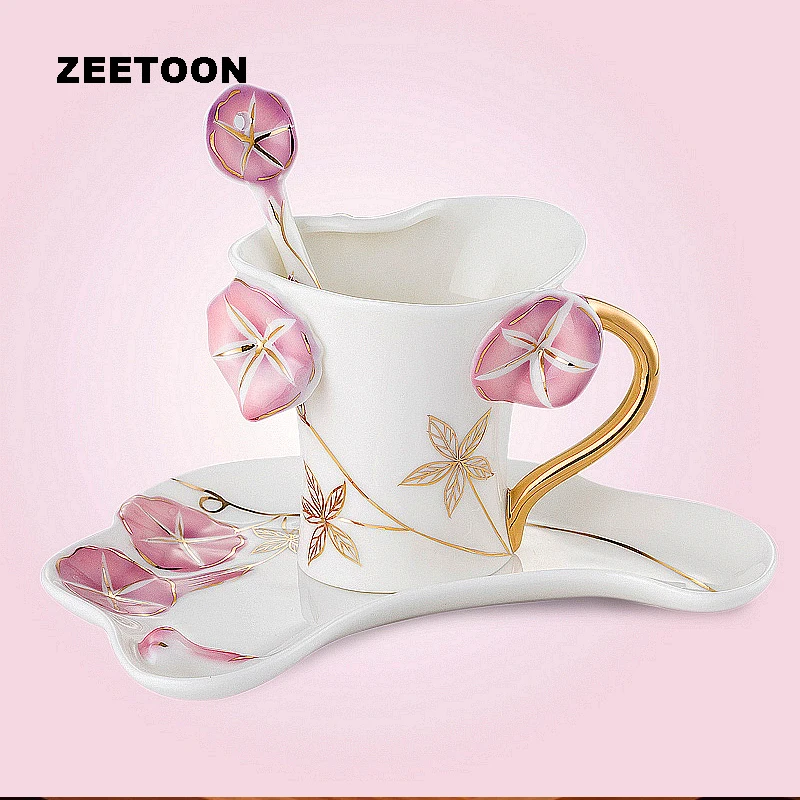280ml European Style Simple Flower Ceramics Porcelain Mug Coffee Cup