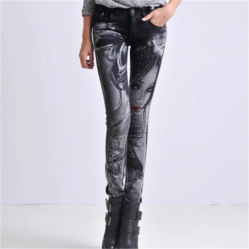 Черные джинсы для женщин, плюс размер, обтягивающие повседневные женские брюки-карандаш,, с бриллиантами, стразы, джинсы стрейч для женщин, WF129
