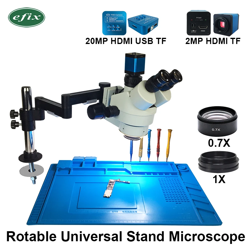 

efix Foldable Universal Stand Trinocular Soldering Stereo HDMI HD Camera Microscope Continus Zoom Simul Focal Phone Repair
