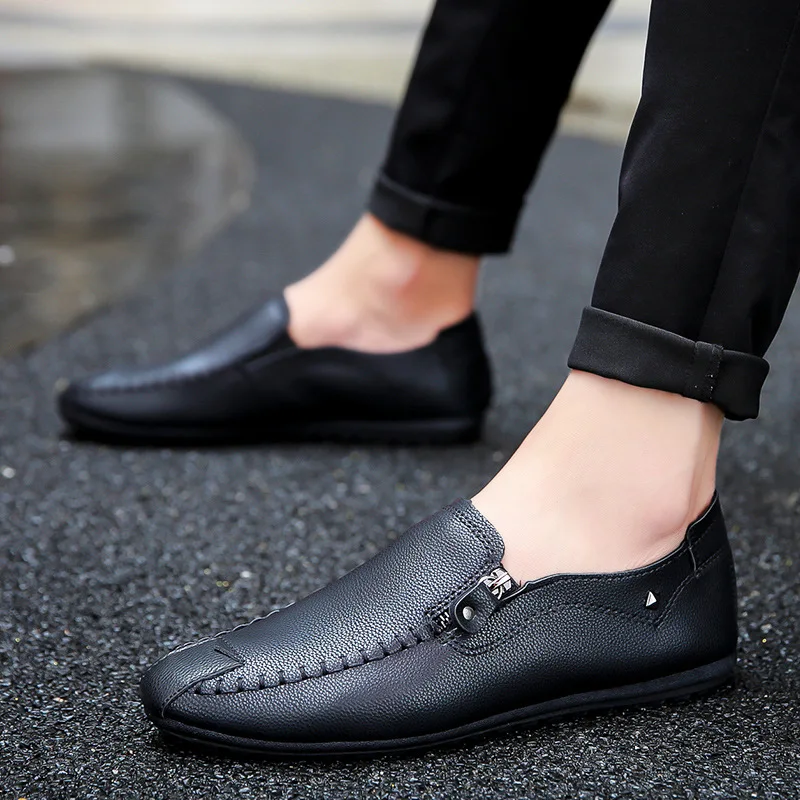 

New spring and summer peas shoes men's casual lazy leather shoes set foot men's shoes