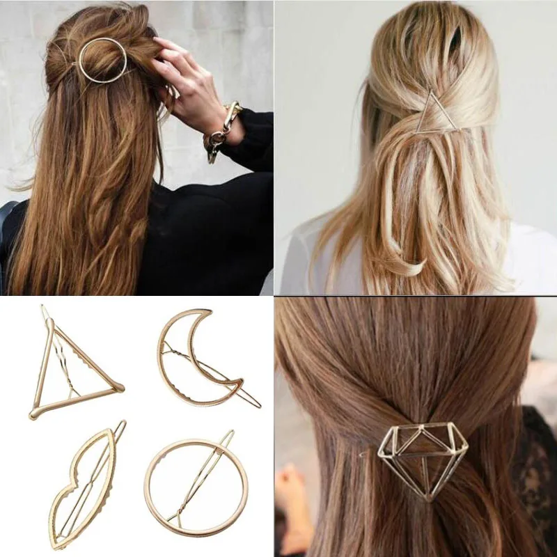 

Woman Alloy Geometric Hair Accessories Triangle Hair Clip Pin Metal Hairband Moon Circle Hairgrip Barrette Girls Holder Fashion