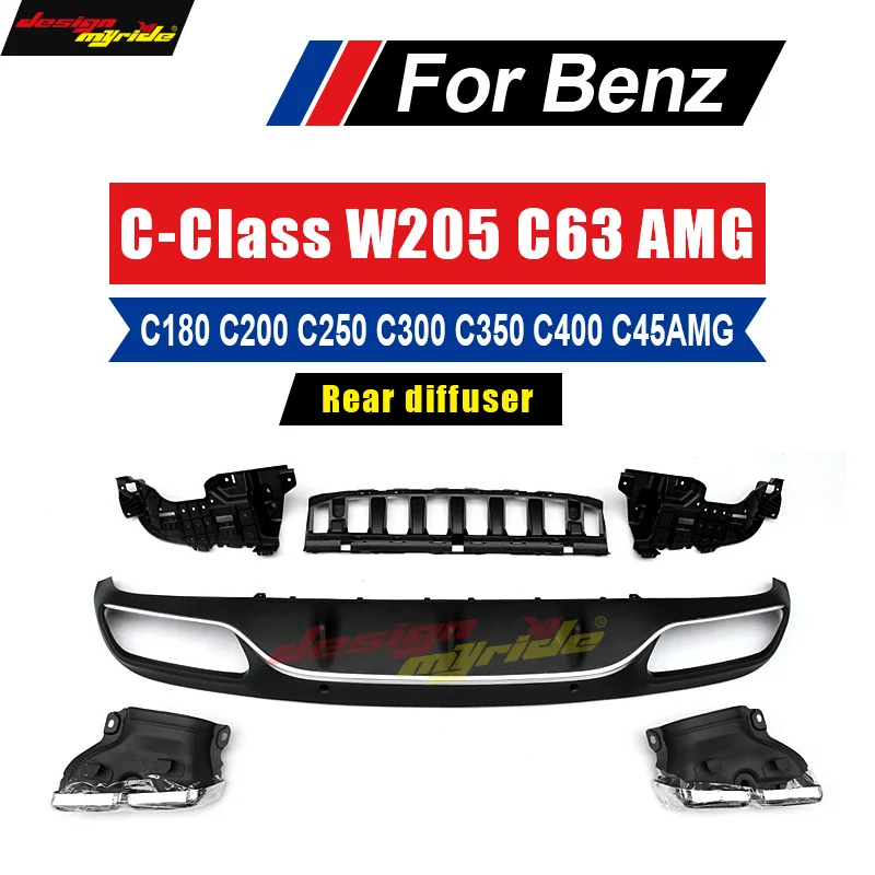 

W205 Rear Diffuser with 4-outlet Exhaust Tips Endpipe AMG Style For Mercedes Benz W205 2-Door C180 C200 C250 C300 C350 2015-in