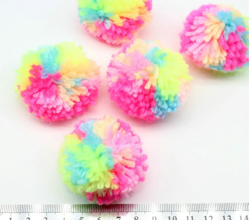 

100pcs POMS - Yarn Pom Poms - Medium approx 5cm (2 inches) - Multi pink yellow blue neon colors