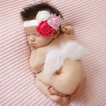 Для новорожденных и детей угол крылья из перьев и повязка на голову с цветком, фотография костюм для фотосессии детская одежда, для грудных детей