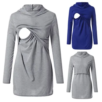 

Women Women's Nursing Hoodie Long Sleeves Casual Top Breastfeeding Clothes Blouse pregnant vestidos pregnancy A1