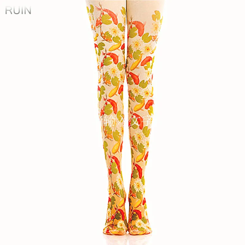 RUIN 2017 Зима 08 женские колготки с мелким цветочным принтом для девочек|women tights|printed