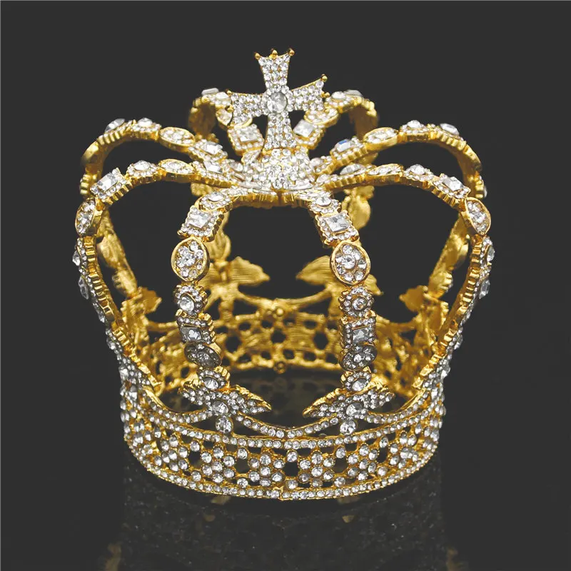 2020 Male Cross Crown Baroque Bridal Wedding Crown Royal King Tiara