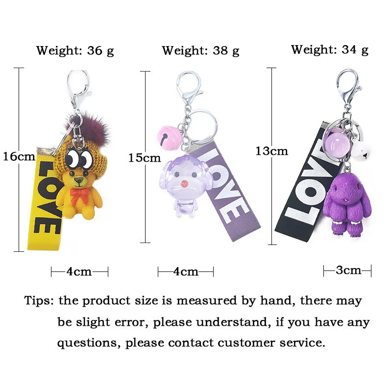 New cute resin acrylic animal bear, puppy, rabbit, color ribbon with bell cute temperament key ring pendant bag car pendant