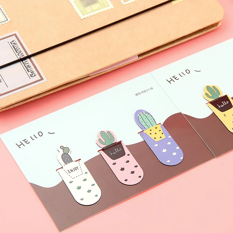 

3pcs /Set Fresh Cute Cactus Sakura Magnetic Bookmarks Books Marker of Page Student Stationery School Office Supply